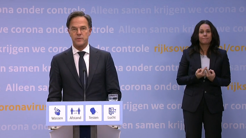 Minister-president Mark Rutte tijdens de persconferentie.