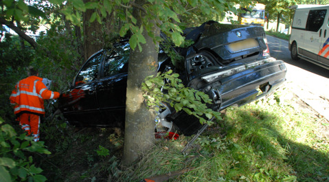 De auto belandde door het ongeluk in de bosjes.